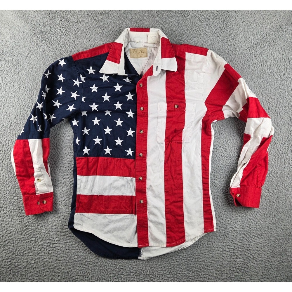 Scully Shirt Mens M American Flag Stars Stripes Western Button Front Cotton